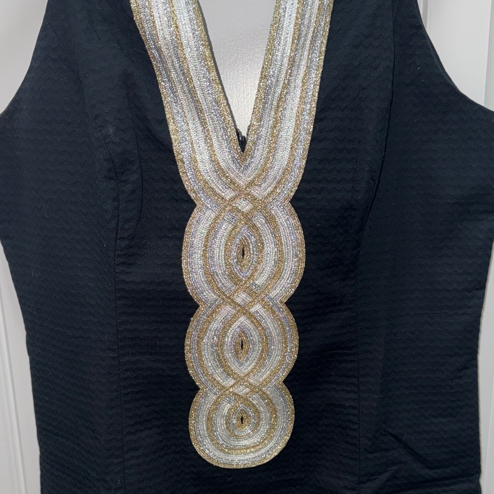 Lilly Pulitzer Sz 2 Valli Shift Dress in Onyx black with gold & silver soutache. - Picture 3 of 4